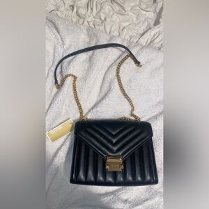 Michael Kors Black Quilted Crossbody Bag with Gold Chain